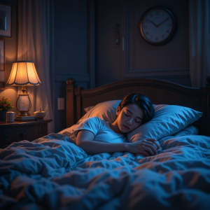 Peaceful sleep environment showing healthy sleep hygiene at night.